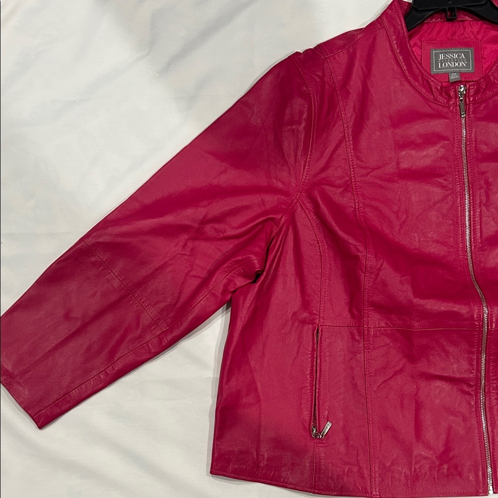 Jessica London Hot Pink Zip-Front Faux Leather Jacket - Picture 2 of 11